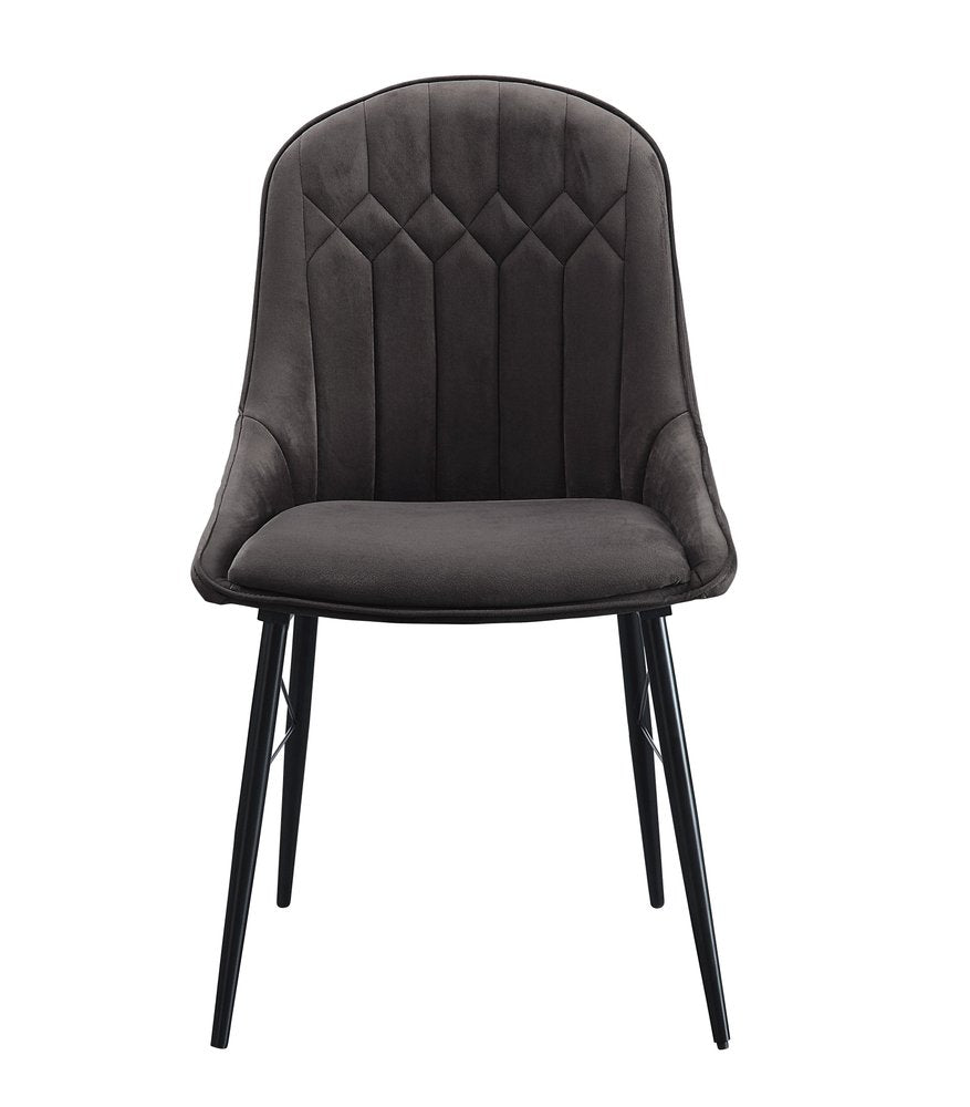 Set of Two Gray and Black Tufted Fabric Dining Side Chairs
