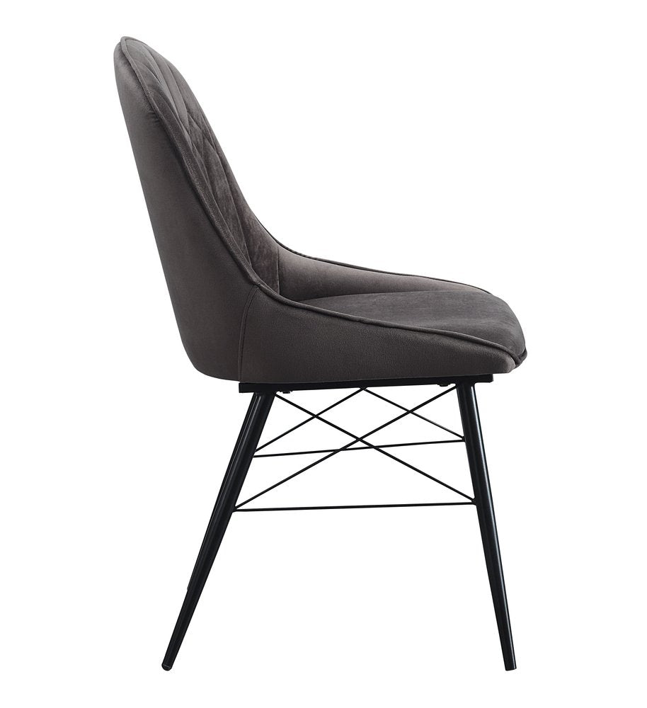 Set of Two Gray and Black Tufted Fabric Dining Side Chairs