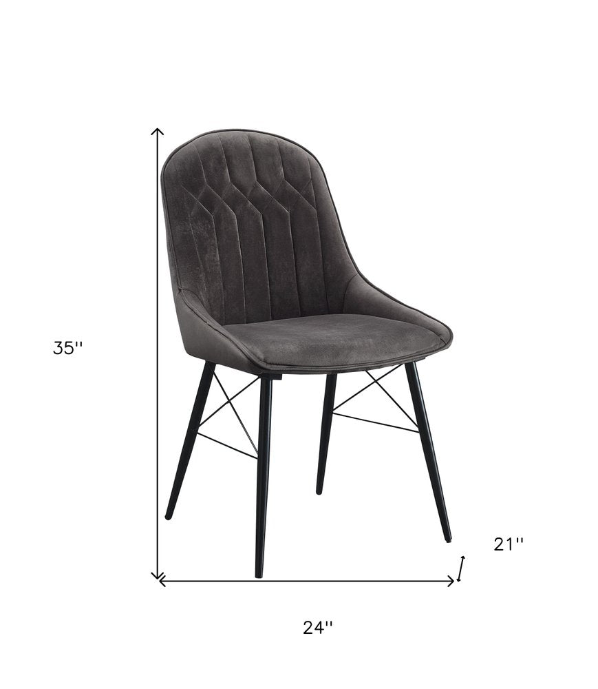 Set of Two Gray and Black Tufted Fabric Dining Side Chairs