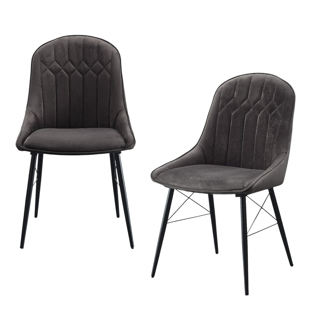 Set of Two Gray and Black Tufted Fabric Dining Side Chairs