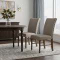 Set of Two Cream and Oak Linen Dining Side Chairs
