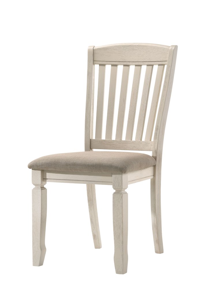 Set of Two Tan and Cream Fabric Slat Back Dining Side Chairs