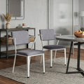 Set of Two Gray and White Fabric Open Back Dining Side Chairs