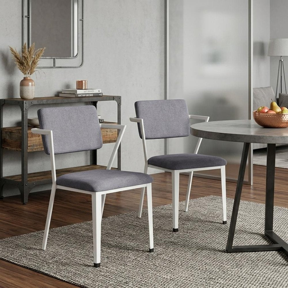 Set of Two Gray and White Fabric Open Back Dining Side Chairs