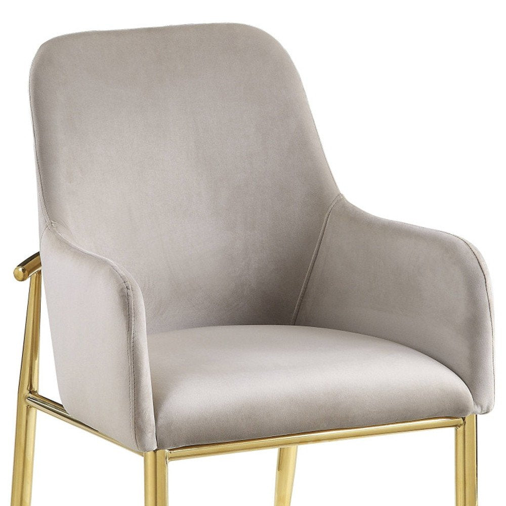 Set of Two Gray and Gold Velvet and Wood and Metal Dining Side Chairs