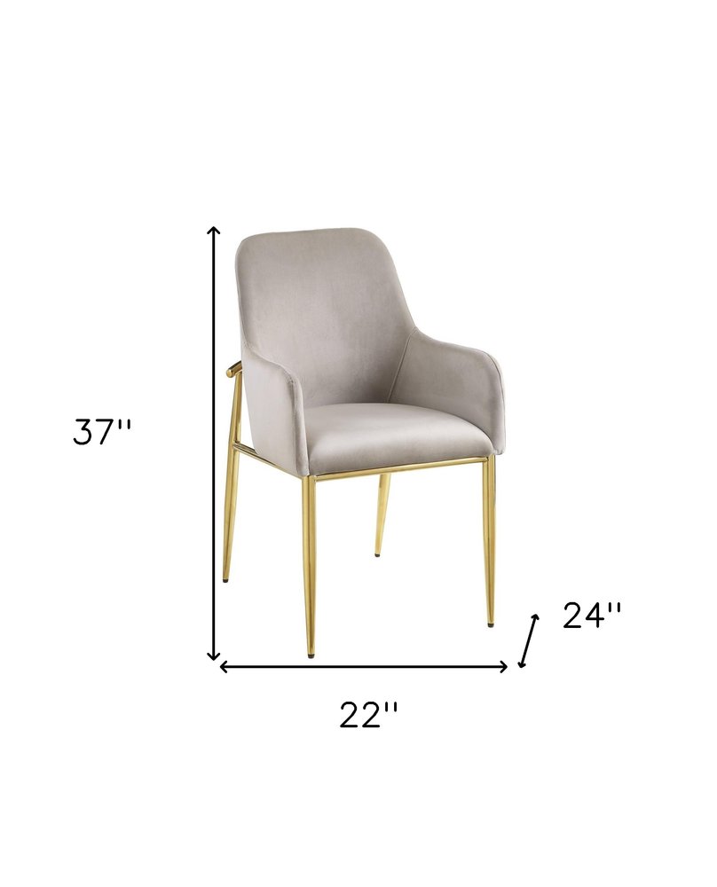 Set of Two Gray and Gold Velvet and Wood and Metal Dining Side Chairs