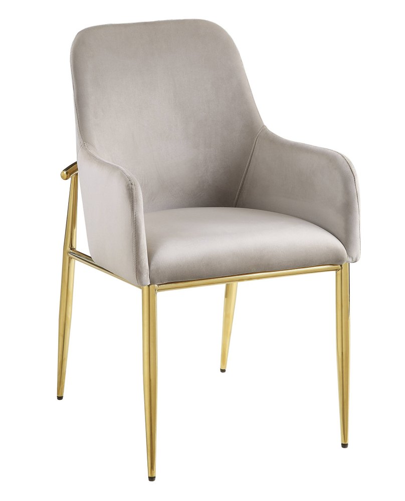 Set of Two Gray and Gold Velvet and Wood and Metal Dining Side Chairs