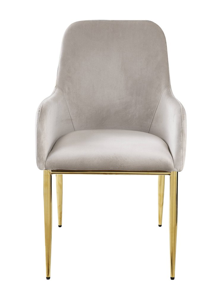 Set of Two Gray and Gold Velvet and Wood and Metal Dining Side Chairs