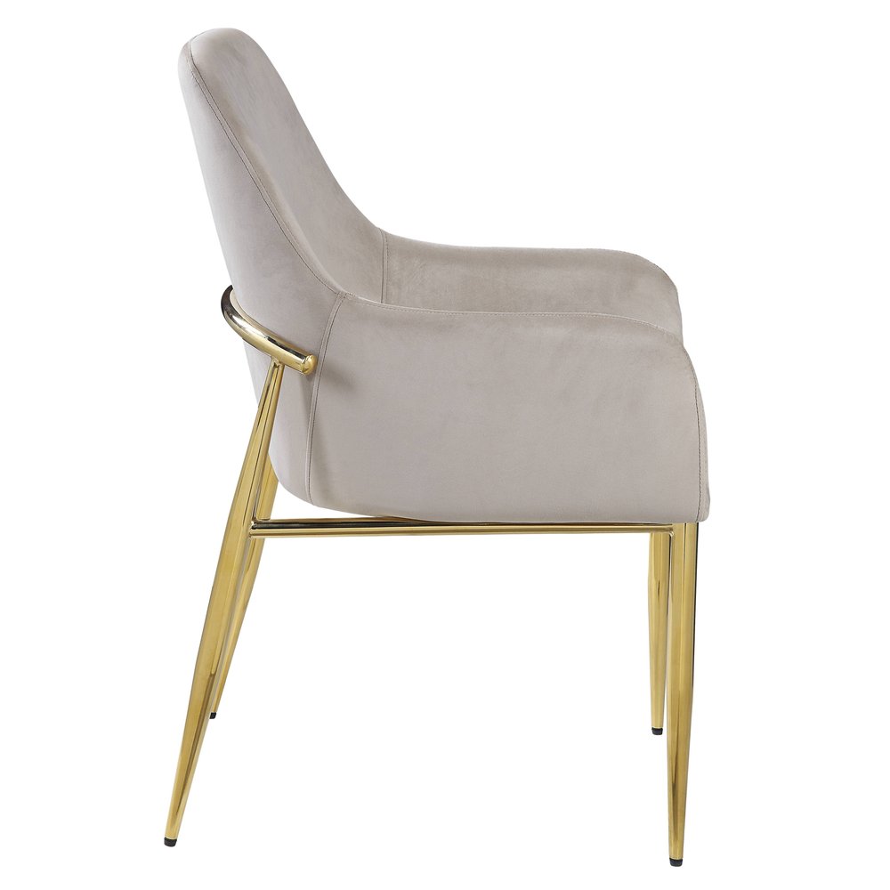 Set of Two Gray and Gold Velvet and Wood and Metal Dining Side Chairs