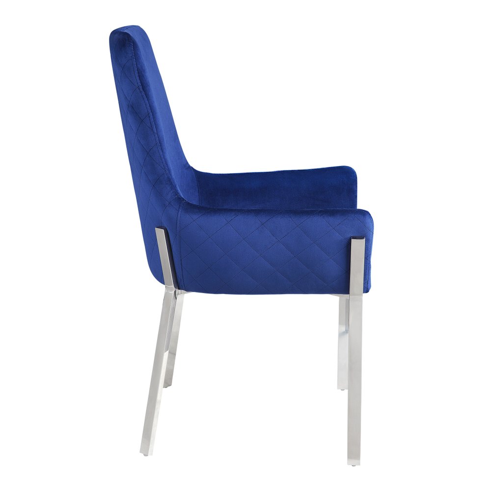 Set of Two Blue and Silver Velvet Dining Side Chairs