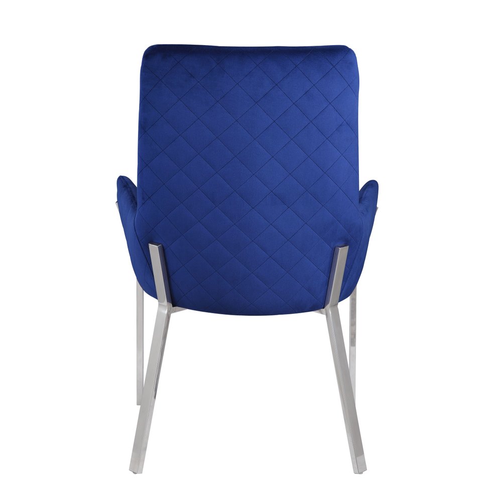 Set of Two Blue and Silver Velvet Dining Side Chairs