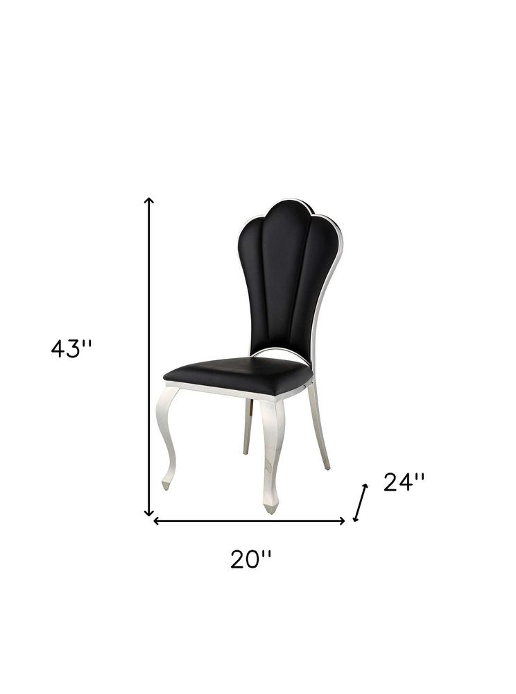Set of Two Black and Silver Faux Leather Dining Side Chairs
