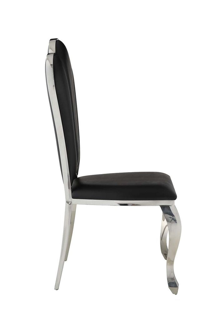 Set of Two Black and Silver Faux Leather Dining Side Chairs