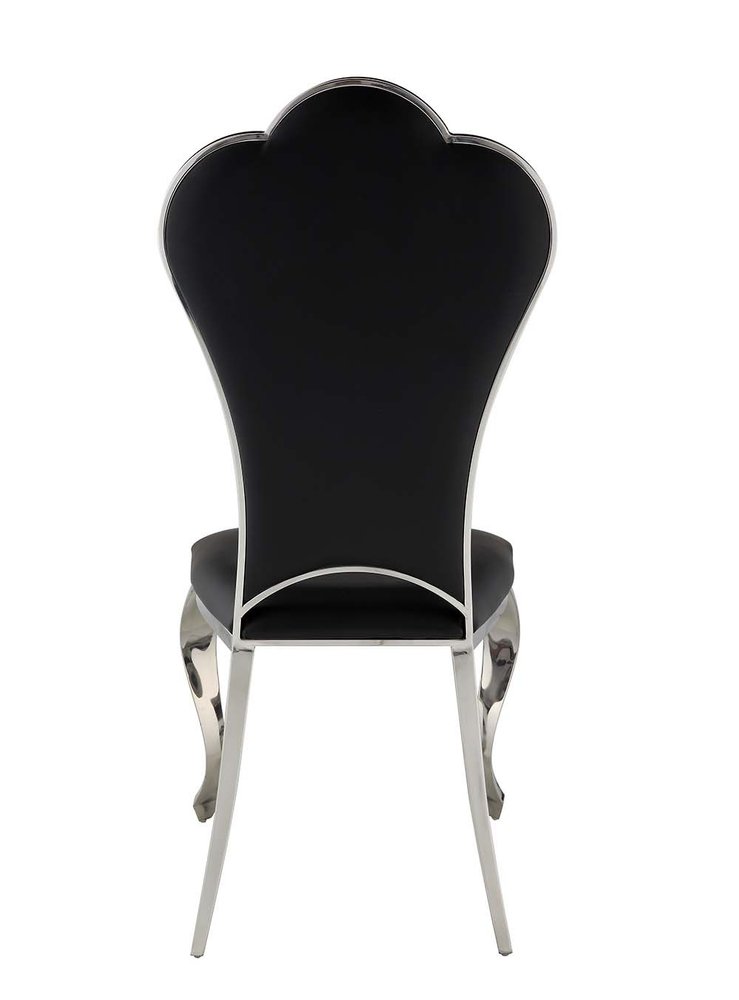 Set of Two Black and Silver Faux Leather Dining Side Chairs