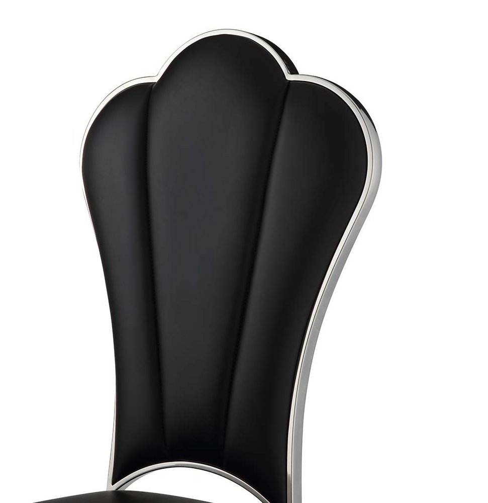 Set of Two Black and Silver Faux Leather Dining Side Chairs