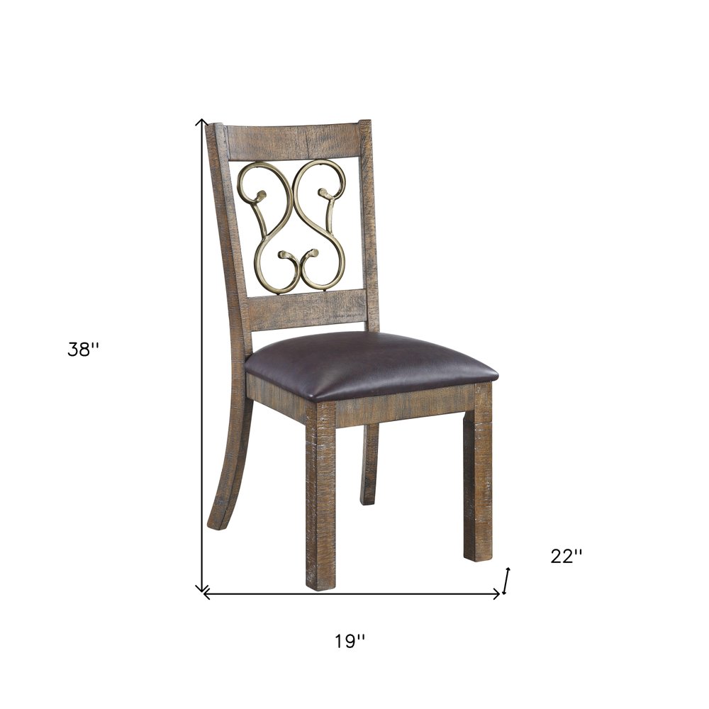 Set of Two Black and Redwood Faux Leather Open Back Dining Side Chairs