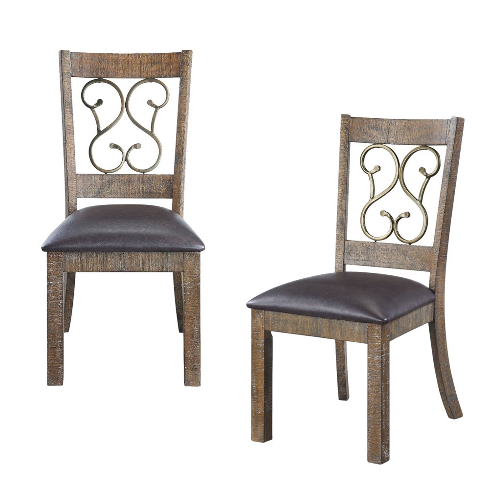Set of Two Black and Redwood Faux Leather Open Back Dining Side Chairs
