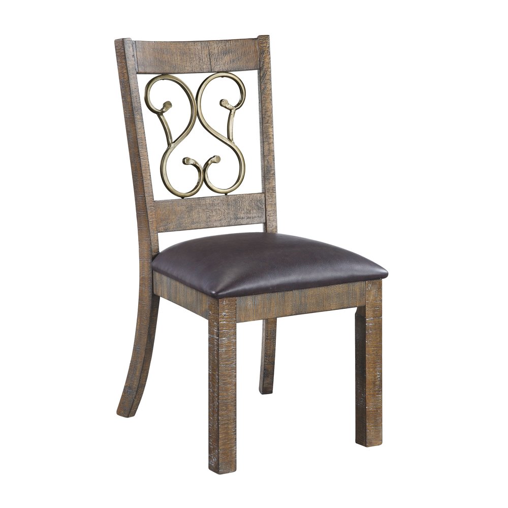 Set of Two Black and Redwood Faux Leather Open Back Dining Side Chairs