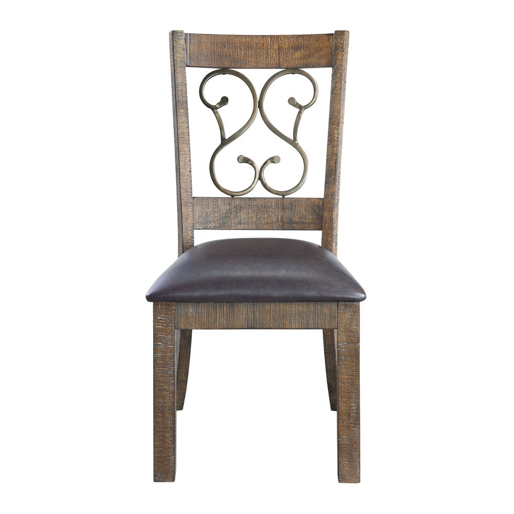 Set of Two Black and Redwood Faux Leather Open Back Dining Side Chairs