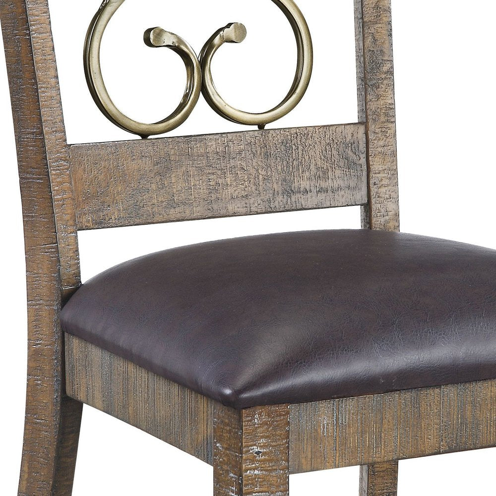 Set of Two Black and Redwood Faux Leather Open Back Dining Side Chairs