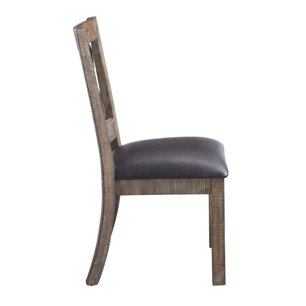 Set of Two Black and Redwood Faux Leather Open Back Dining Side Chairs