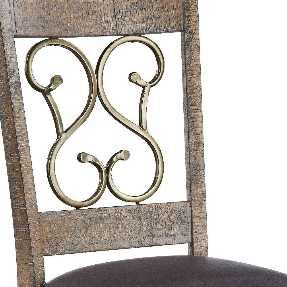 Set of Two Black and Redwood Faux Leather Open Back Dining Side Chairs