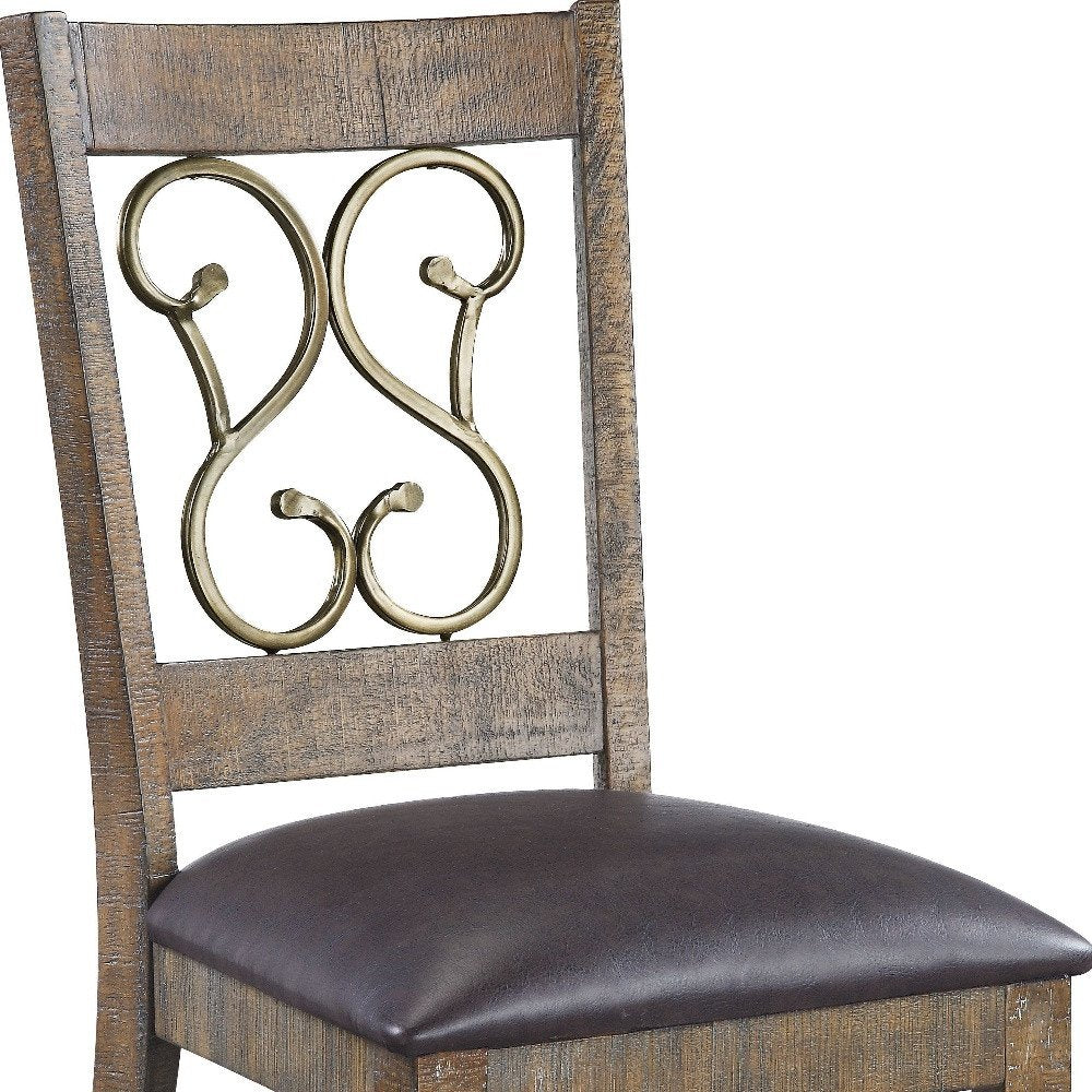 Set of Two Black and Redwood Faux Leather Open Back Dining Side Chairs