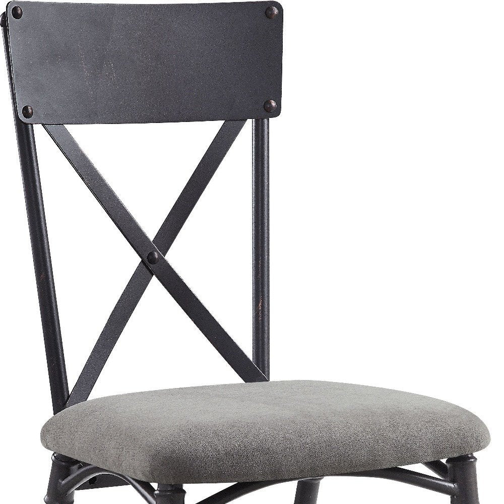 Set of Two Gray and Black Fabric Cross Back Dining Side Chairs