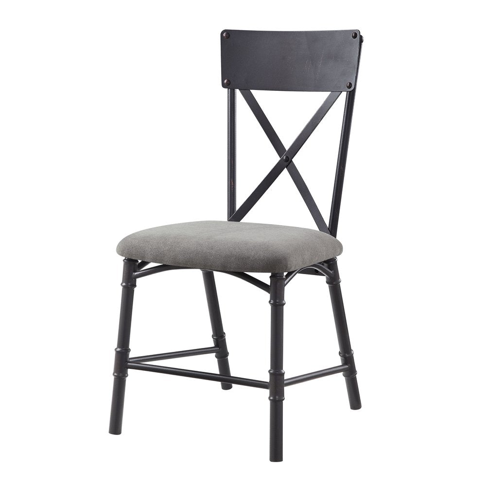 Set of Two Gray and Black Fabric Cross Back Dining Side Chairs