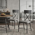 Set of Two Gray and Black Fabric Cross Back Dining Side Chairs