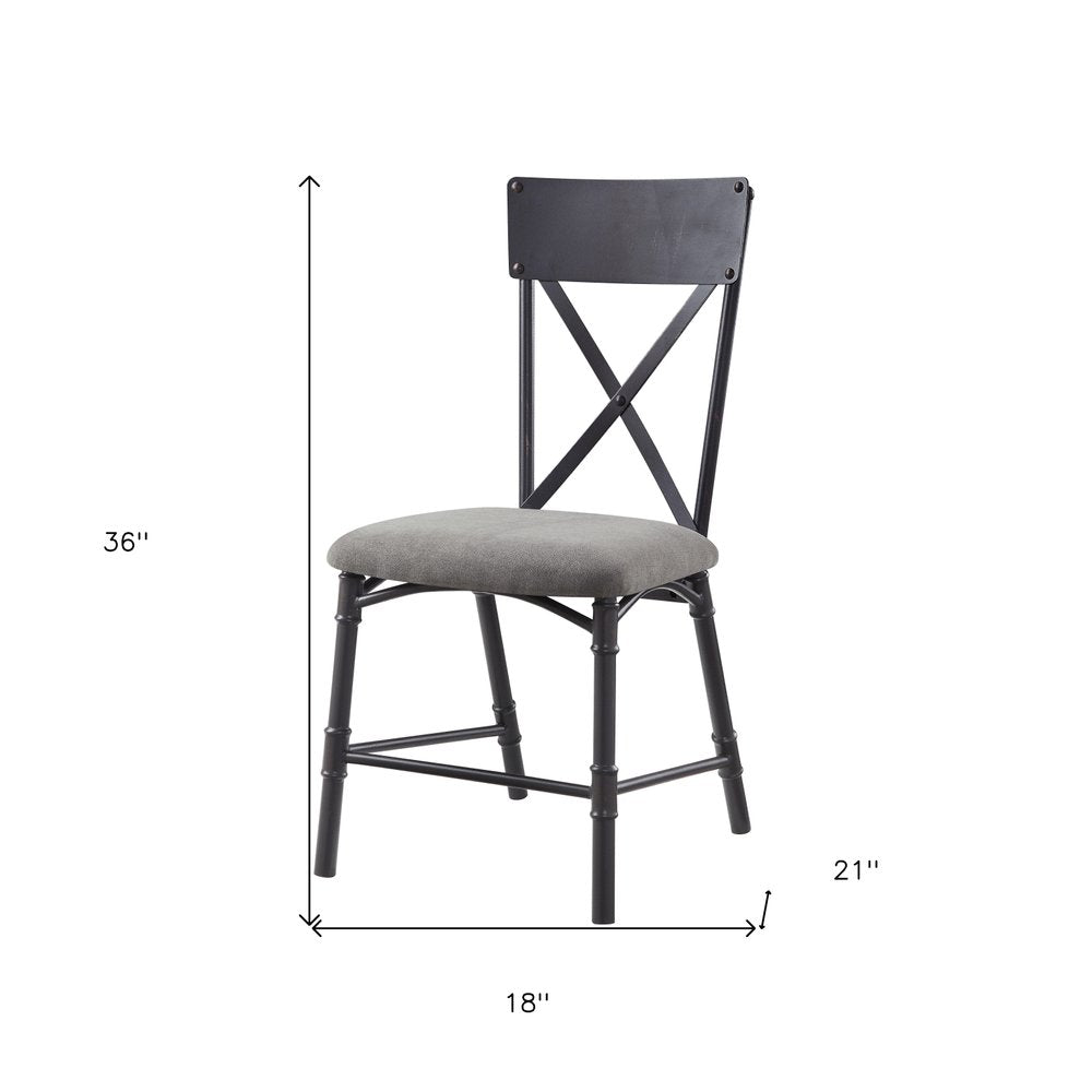 Set of Two Gray and Black Fabric Cross Back Dining Side Chairs
