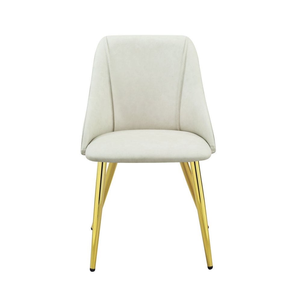 Set of Two White and Gold Upholstered Faux Leather and Metal Dining Side Chairs