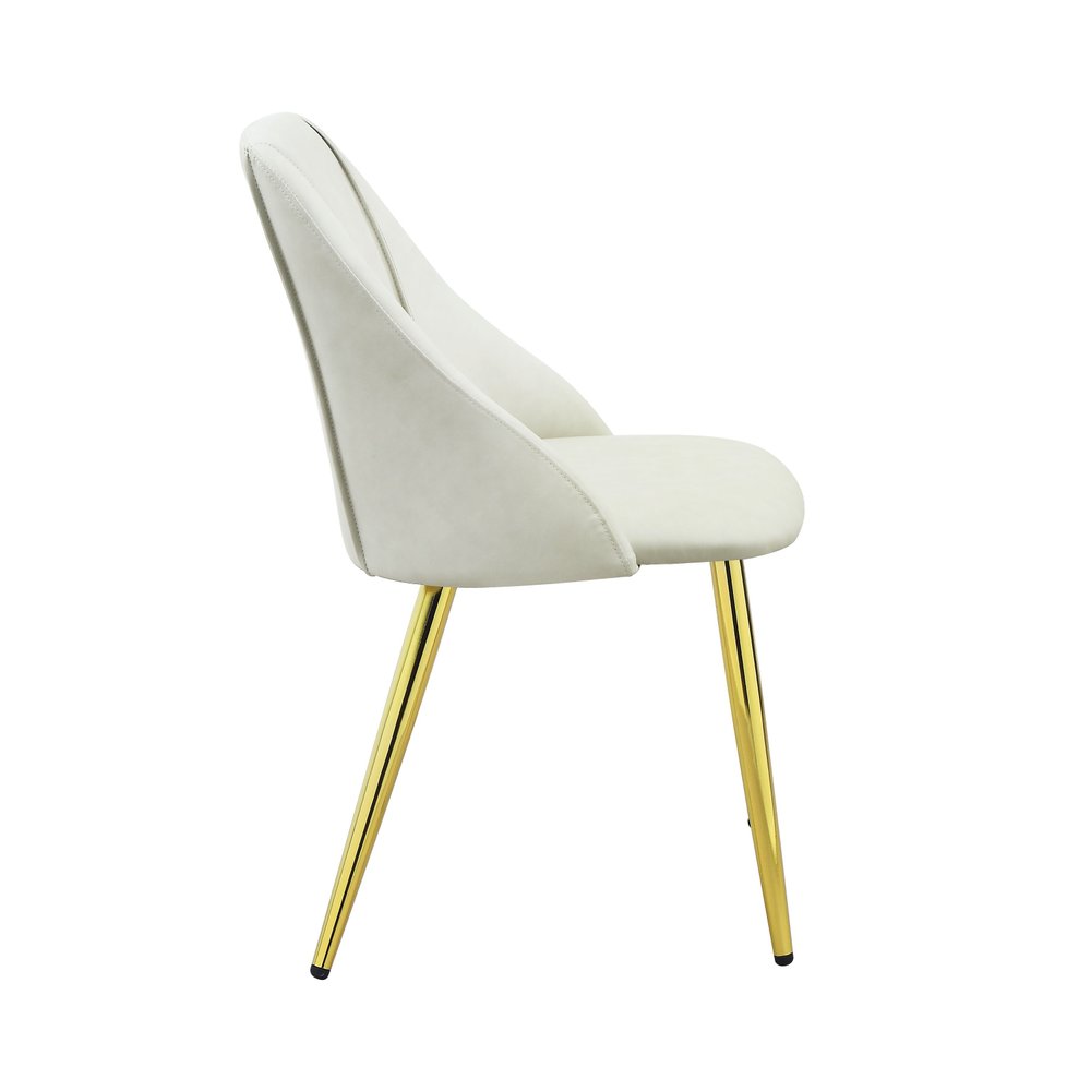 Set of Two White and Gold Upholstered Faux Leather and Metal Dining Side Chairs