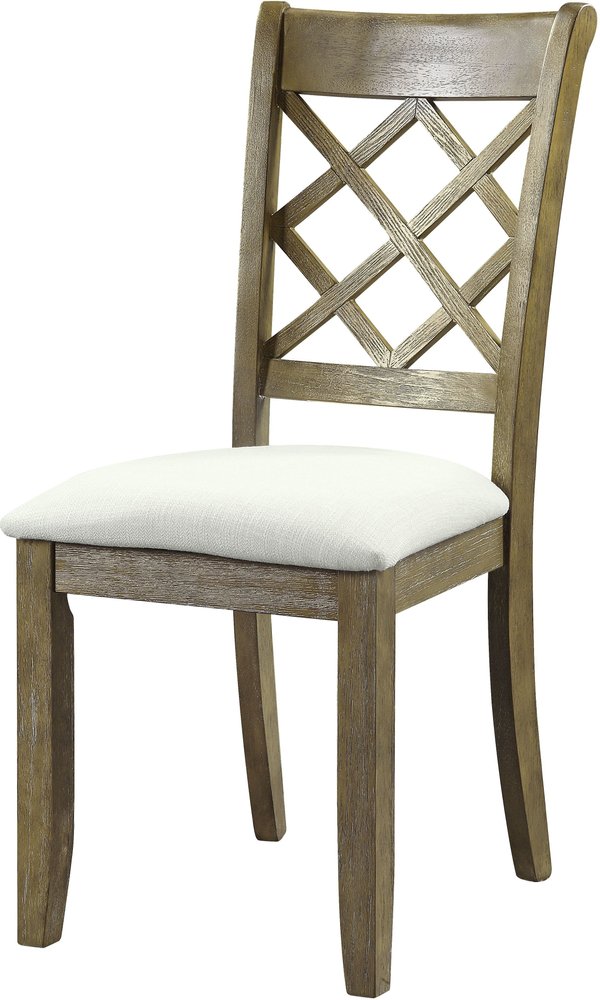 Set of Two Beige and Oak Linen Cross Back Dining Side Chairs