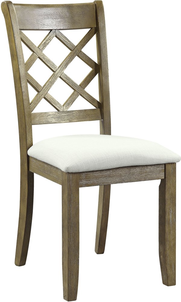 Set of Two Beige and Oak Linen Cross Back Dining Side Chairs