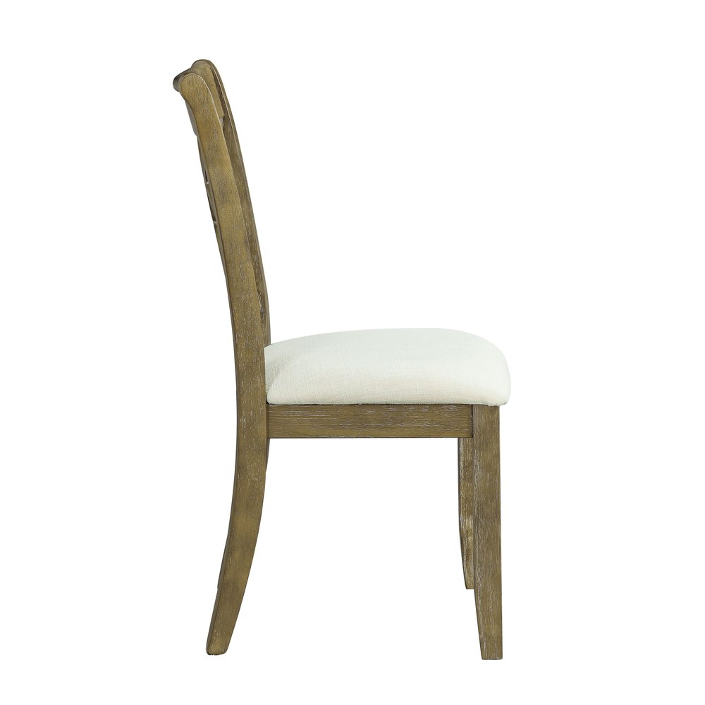 Set of Two Beige and Oak Linen Cross Back Dining Side Chairs