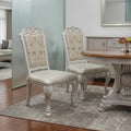 Set of Two White Tufted Faux Leather Dining Side Chairs