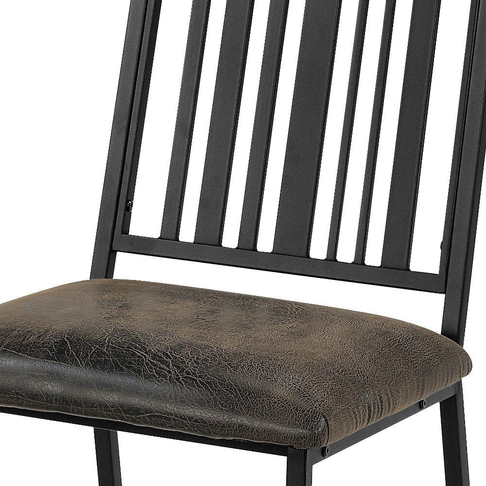 Set of Two Black Faux Leather Slat Back Dining Side Chairs