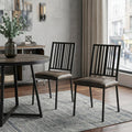 Set of Two Black Faux Leather Slat Back Dining Side Chairs