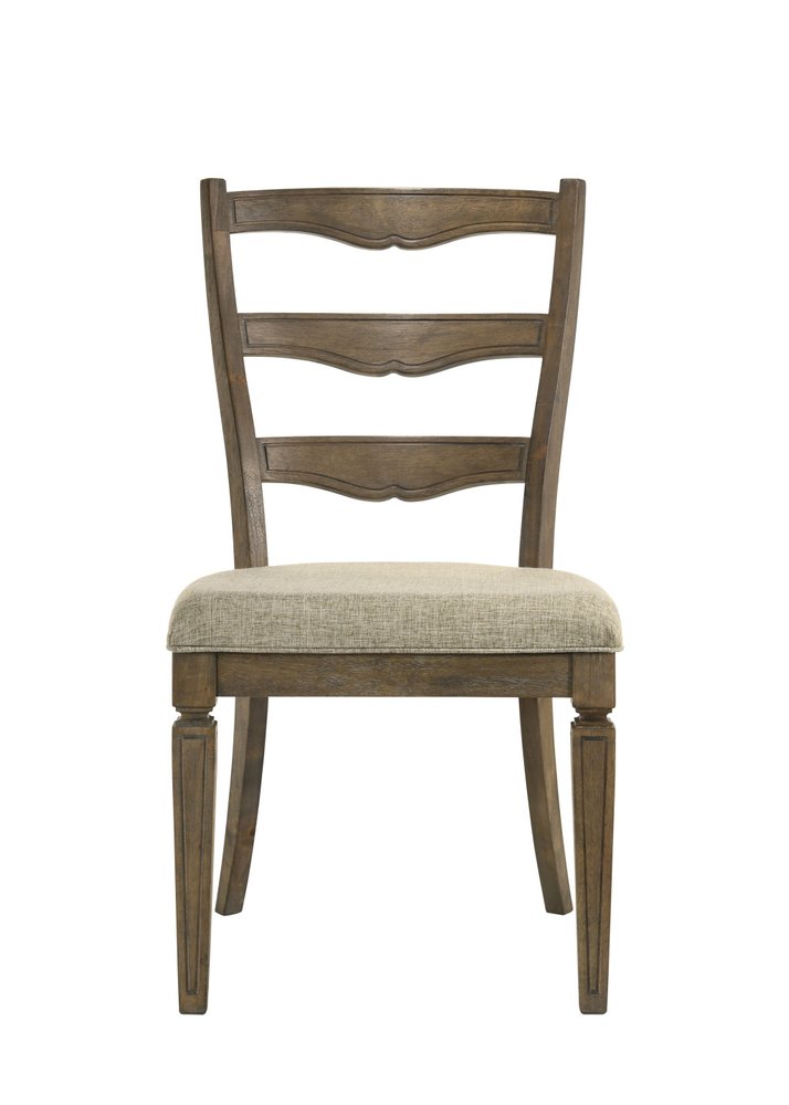 Set of Two Gray and Oak Fabric Open Back Dining Side Chairs
