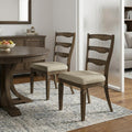 Set of Two Gray and Oak Fabric Open Back Dining Side Chairs