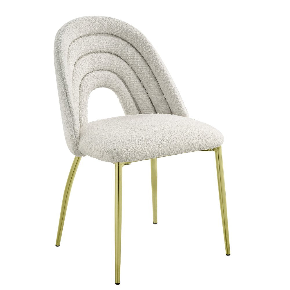 Set of Two Beige and Gold Fabric Dining Side Chairs