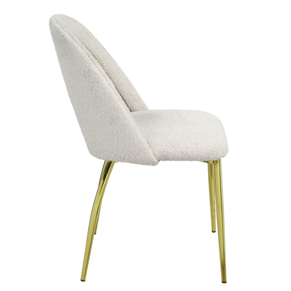 Set of Two Beige and Gold Fabric Dining Side Chairs