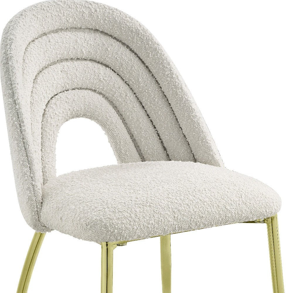 Set of Two Beige and Gold Fabric Dining Side Chairs