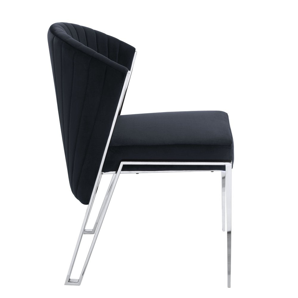 Set of Two Black and Silver Velvet Wing Back Dining Side Chairs