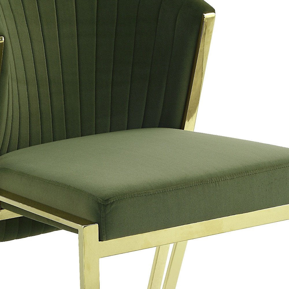Set of Two Green and Gold Upholstered Velvet and Steel Wing Back Dining Side Chairs