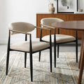Set of Two Beige and Black Upholstered Fabric Open Back Dining Arm Chairs