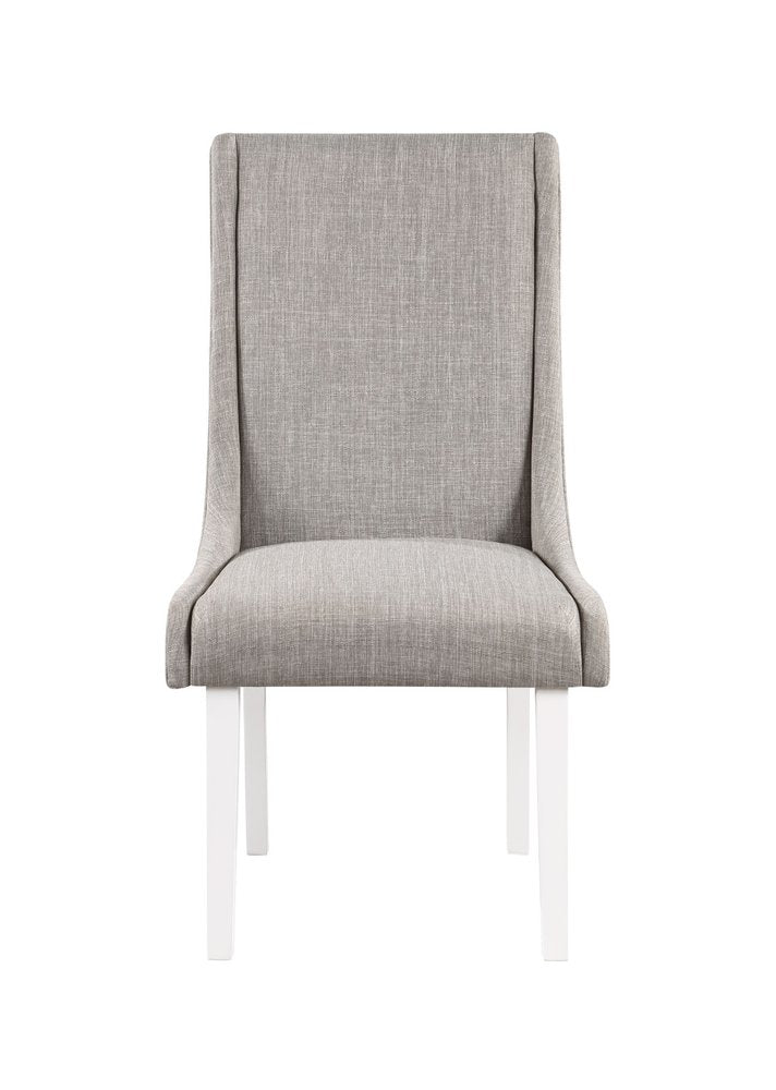 Set of Two Gray and White Linen Dining Side Chairs