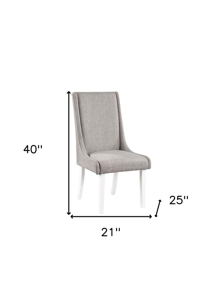 Set of Two Gray and White Linen Dining Side Chairs