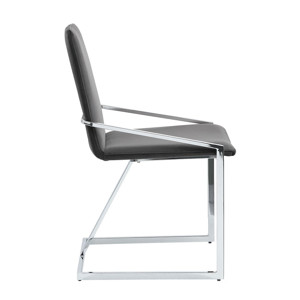Set of Two Gray and Silver Upholstered Velvet and Metal Dining Side Chairs